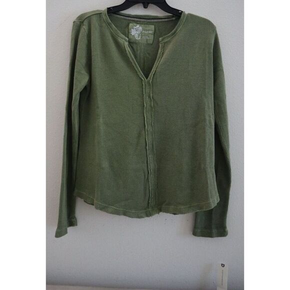 Pilcro Anthropologie Women's Sz S Moss Green Thermal Waffle Henley L/S Shirt - Picture 1 of 7